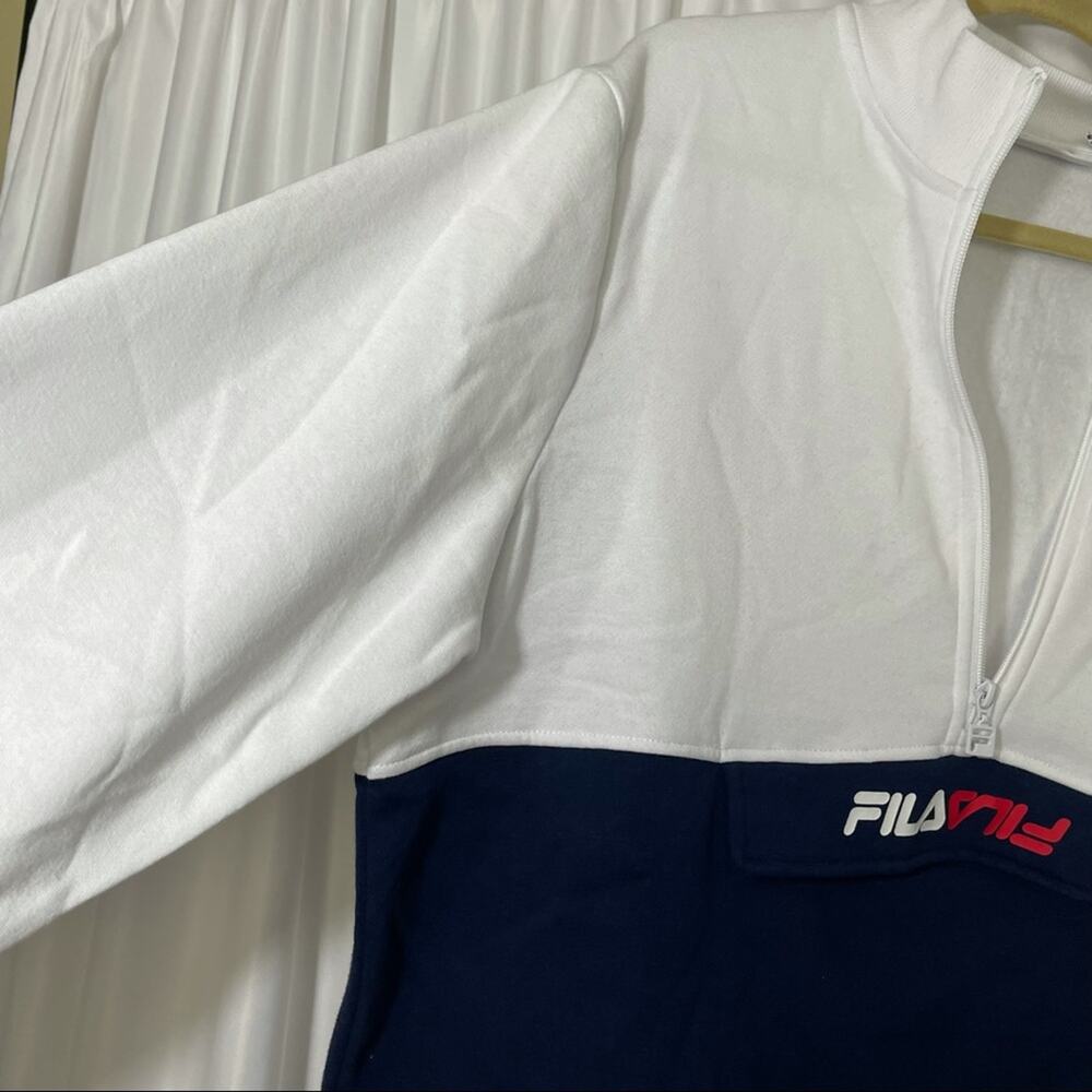 0348 NWT FILA Women's Half Zip Pullover Sweatshirt Colorblock White Blue Fleece - Picture 7 of 13